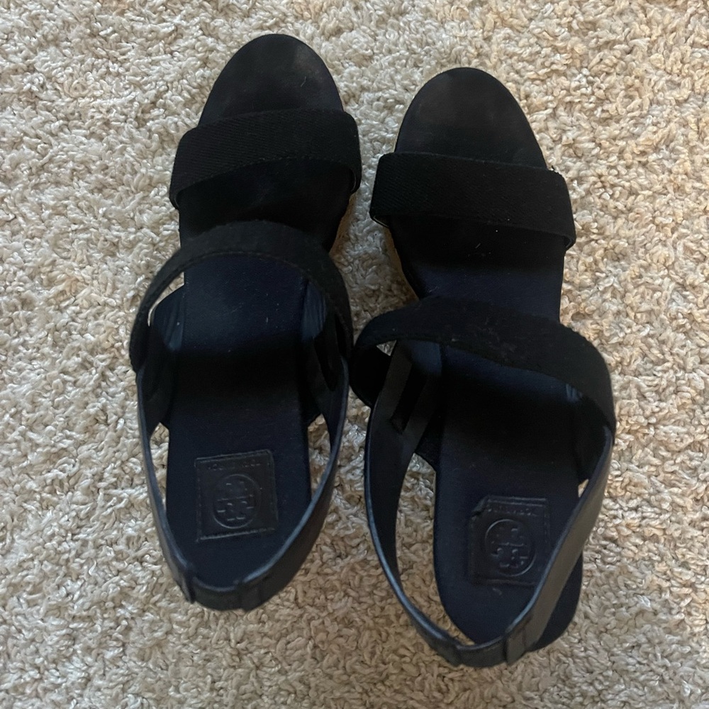 Tory Burch black wedge sandals size 9.5